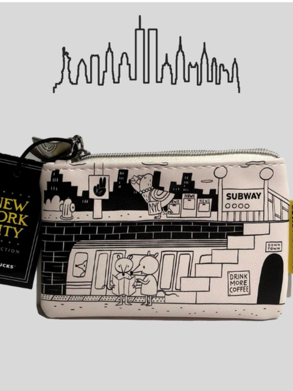 Starbucks NYC Coin Purse Zip Pull Subway Big Apple Skyline Pigeon